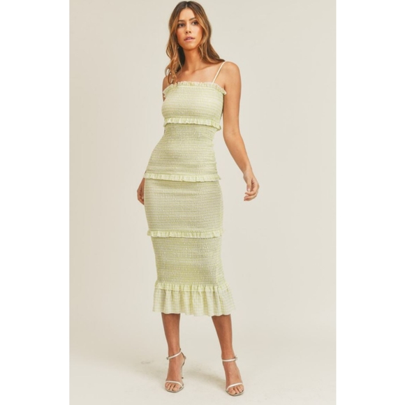 Mable Dresses & Skirts - Mable▪️Gingham Lime Smocked Midi Dress
